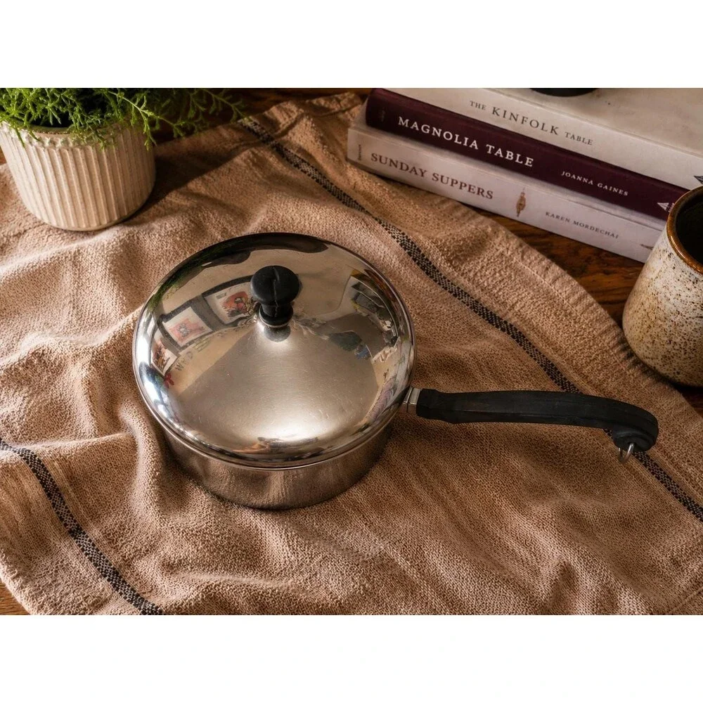 Vintage Stainless Steel Saucepan with Lid – Cozy Kitchen Gift Set Idea